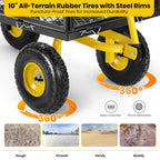 GVDV Heavy Duty Steel Garden Cart with Liner, 40" x 20", 660lbs Capacity, 10" Wheel, Utility Cart for Yard Work Hauling and Outdoor Use, Black/Yellow
