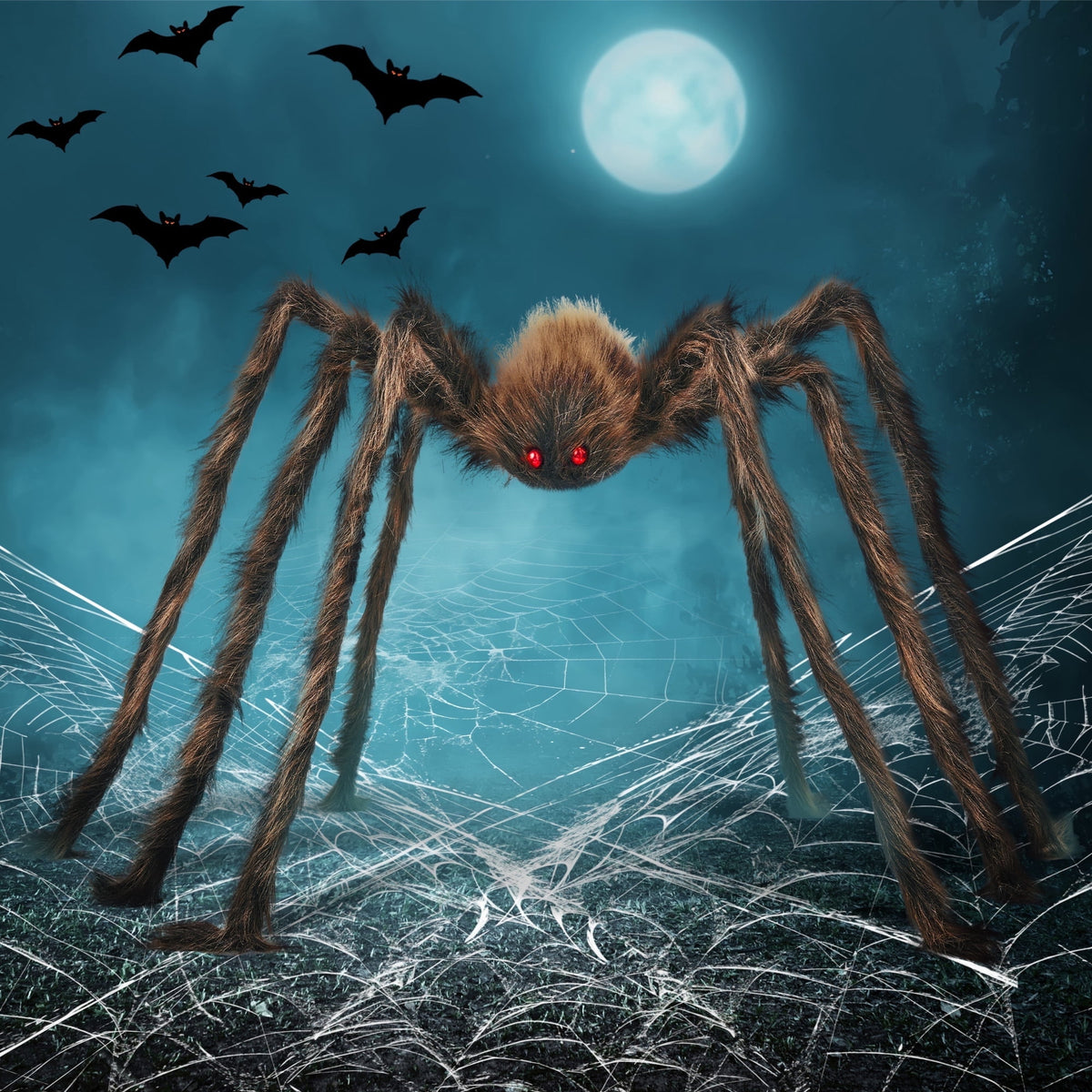 Joyfy 5 ft Scary Giant Spider Halloween Decorations Outdoor, Poseable Spider Lifelike Hairy Prop for Yard, Haunted House, Tree or Porch Party Decorations