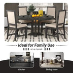 Farmhouse Extendable Round Dining Table Set With 4 Upholstered Chairs - 5-Piece