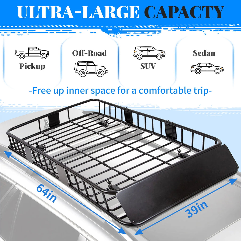 HECASA Upgrade Adjustable Roof Rack Cargo Carrier with Extension,64" x 39" x 6'' Universal, 250LBS Weight Capacity Heavy Duty Steel Car SUV ,Top