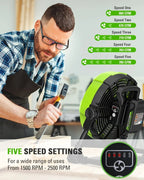 Greenworks 24V 10in 5-Speed Fan 500 CFM With 2.0Ah USB Battery And Charger
