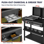Frizi Charcoal and Gas Grill Combo with Black Dual Lids, Dual Fuel Propane Gas Grill with 2 Side Shelves for Outdoor Backyard Barbecue Cooking
