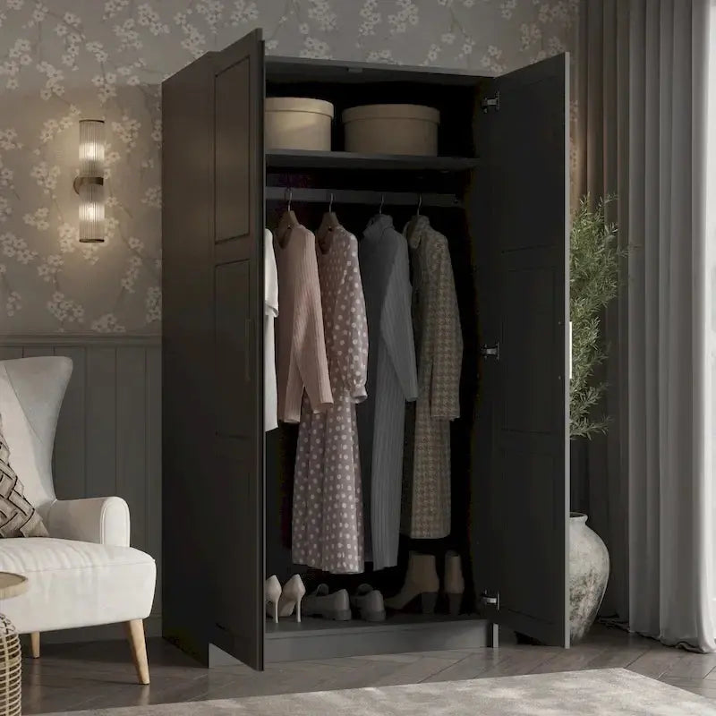 Palace Imports 2-Door Solid Wood Wardrobe Armoire, 37.75 W x 72 H x 23.75 D - Urban