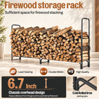 SPECSTAR 8ft Heavy Duty Indoor Outdoor Firewood Storage Log Rack with Cover Combo Set Black