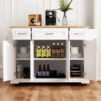 White Rolling Kitchen Island Cart With Drop-Leaf Wood Top, Embossed Finish, Doors And Drawers