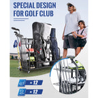 Mythinglogic Golf Bags Storage Rack with Wheels, Holds 3 Bags, Garage Organizer