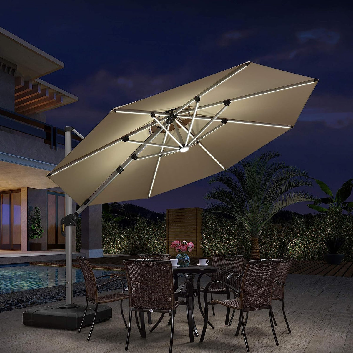 12ft Solar LED Cantilever Patio Umbrella