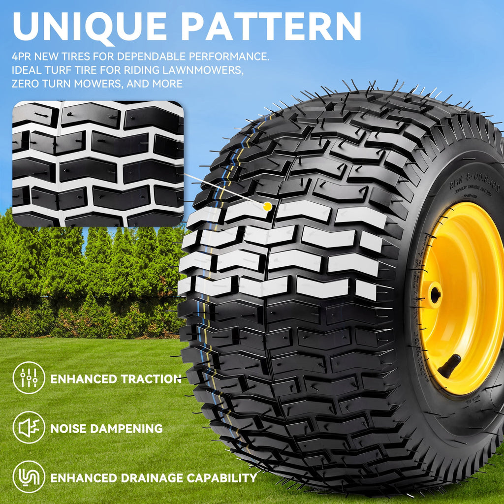 Dextrus Set of 2 20x8.00-8 Lawn Mower Tire & Wheel Assembly, Heavy Duty 4 Ply Tubeless Front Replacement Tires, 960 LBS Max Load for Riding Lawn