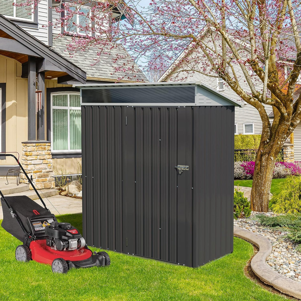 Vongrasig 5 x 3 x 6 FT Outdoor Storage Shed , Metal Garden Shed with Large Window and Lockable Door, Anti-Corrosion Waterproof Tool Shed for Backyard