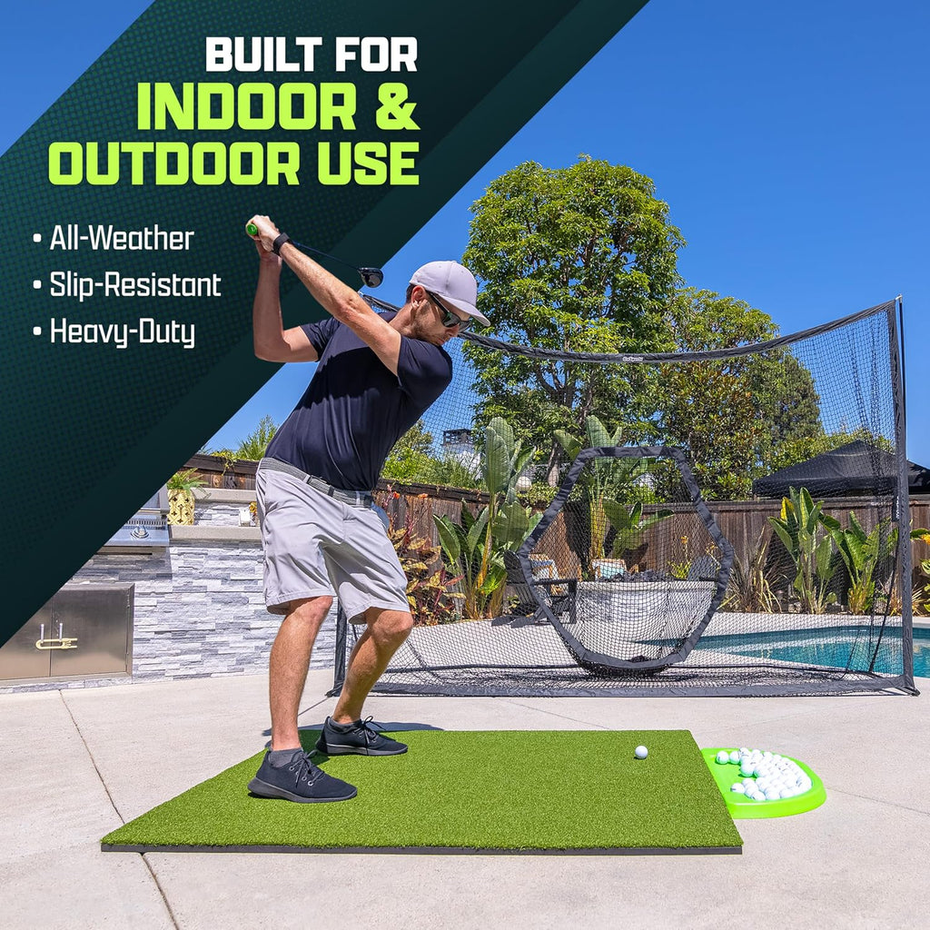 GoSports Elite Golf Hitting Mat for Indoor and Outdoor Practice - Withstands Thousands of Shots - Heavy-Duty Turf Driving Range Mats Works with Golf