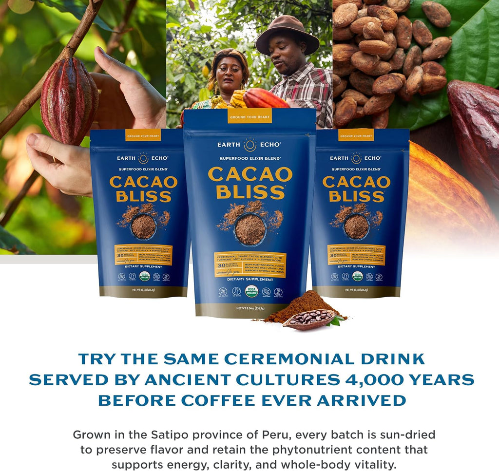 Earth Echo Cacao Bliss, Organic Cacao Powder Drink Mix, 30 Servings