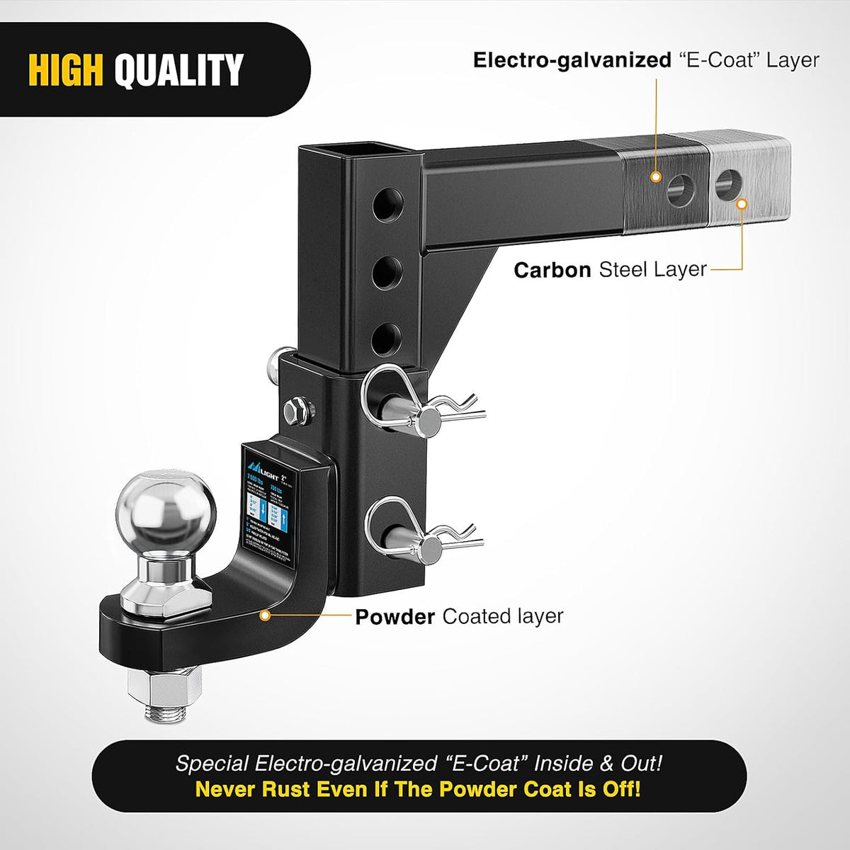 Nilight 8-Position Adjustable Trailer Hitch Ball Mount with 2 inch Ball Fits 2 Inch Receiver with 5/8" Pin Lock 7500 lbs, 9-1/2" Drop, 8-1/4" Rise