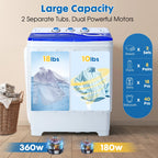Dawmilon 28lbs Portable Twin Tub Washing Machine with Drain Pump, Compact Laundry Washer for Apartments, Dorms, Blue