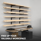 Wood Organizer and Lumber Storage Rack Wall Mount, Heavy Duty Metal Shelf with 6-Level Holds Up 1200 LBS, Indoor & Outdoor Use - Black