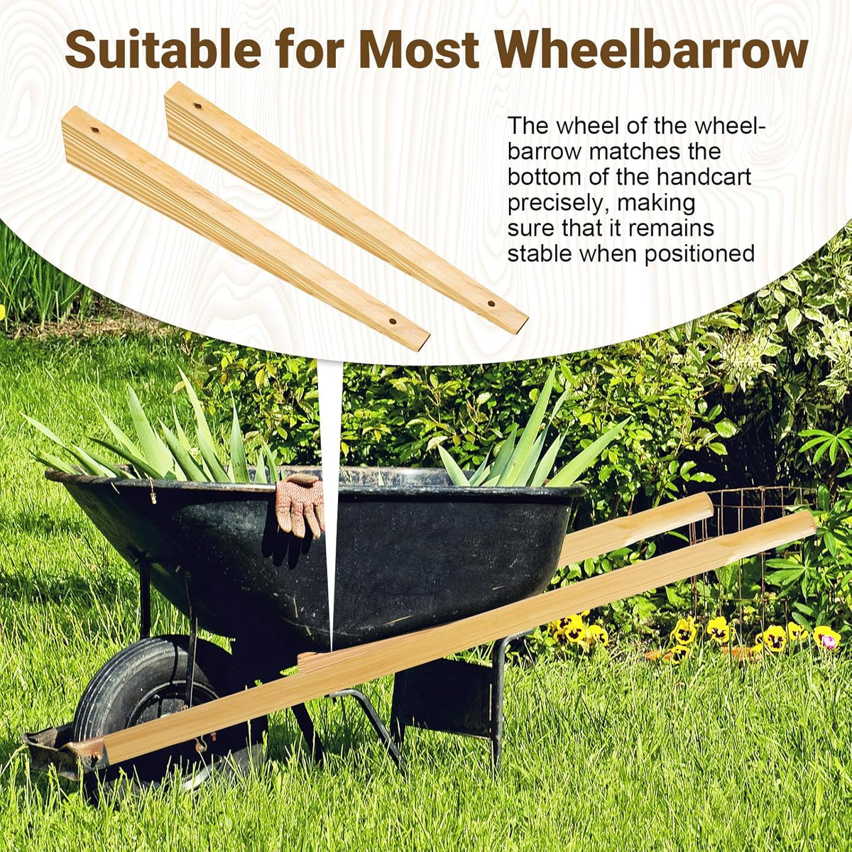 Wheelbarrow Handles Replacement Kit,59'' Wooden Wheel Barrow Parts