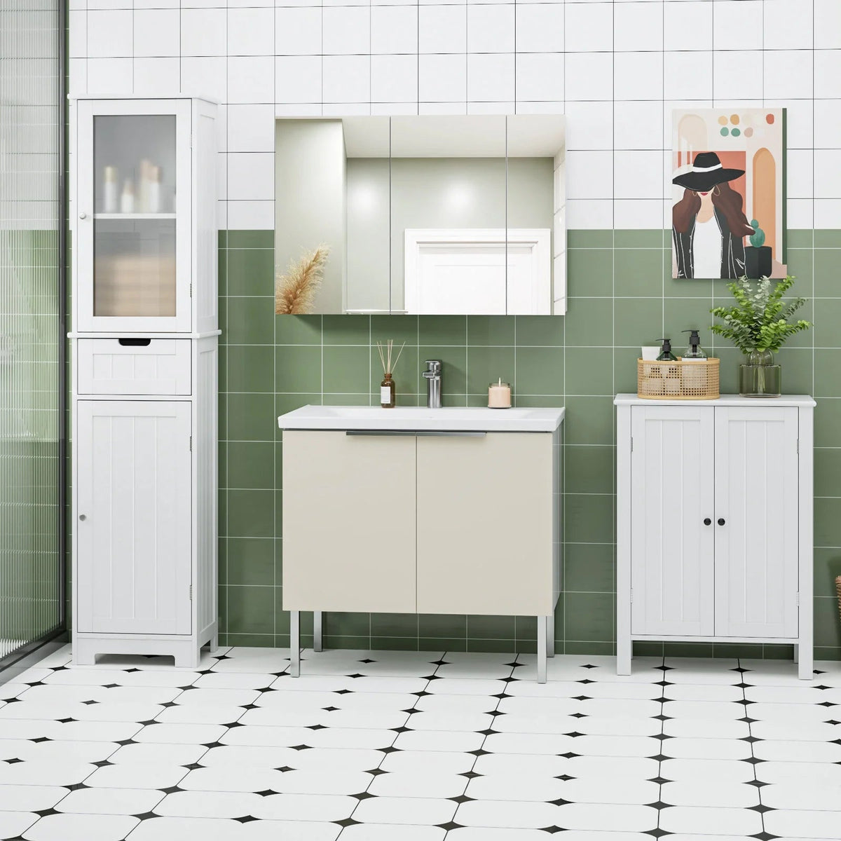 Homfa Tall Narrow Bathroom Storage Cabinet With Door And Drawer, 15.7in L x 11.8in W x 67in H, White