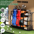 Golf Bag Stand for Golf Bag Accessories, Golf Bag Storage Organizer Fits 3 Bags for Garage Organization, Golf Organizer with Extra Storage Rack for