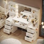 UGTOO LED Makeup Vanity Desk With Mirror, 58.27in, 10 Adjustable LED Bulbs, 8 Drawers, 2 Cabinets, White