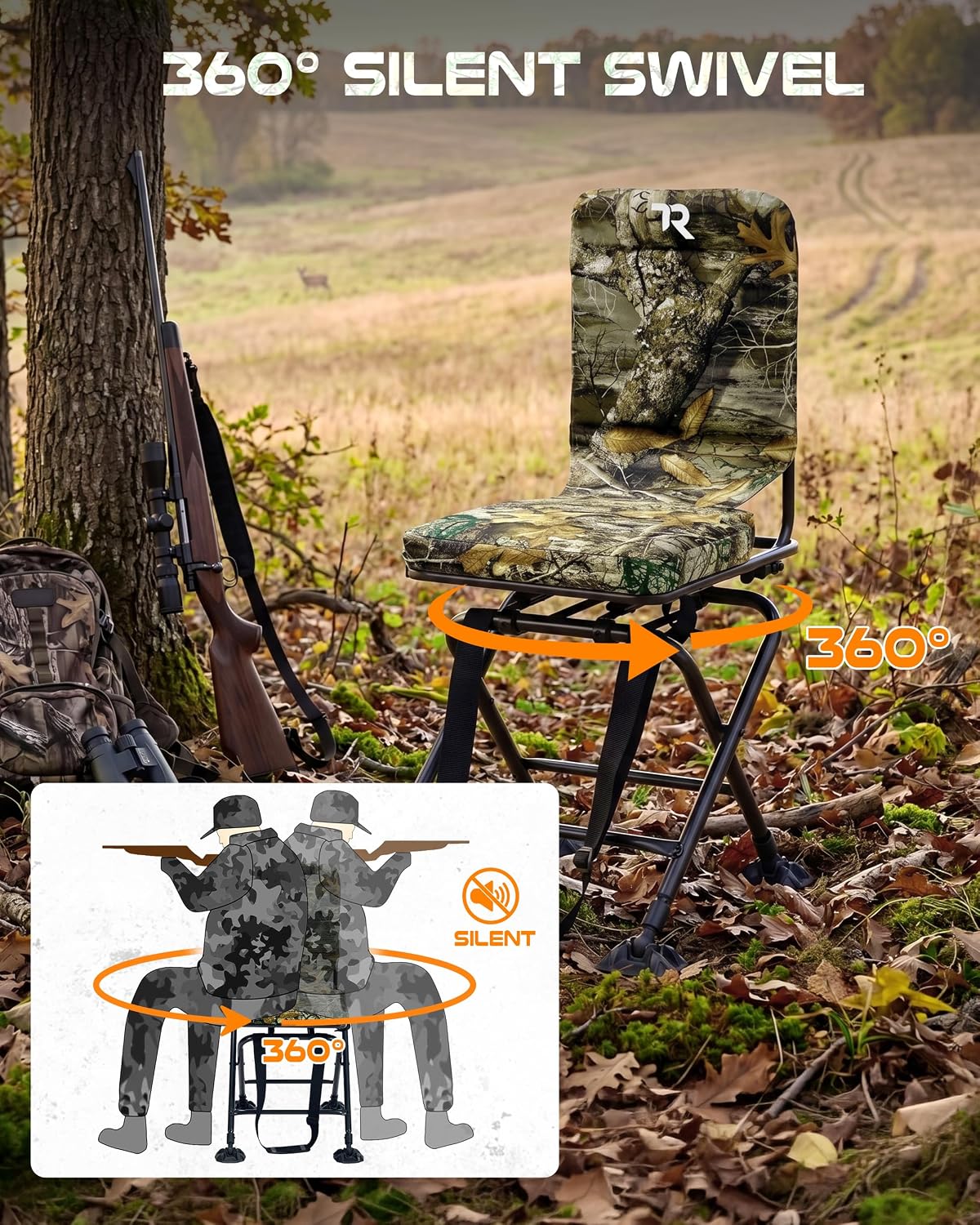 TR Swivel Hunting Chair – 350lbs Folding Ground Chair for Deer Hunting
