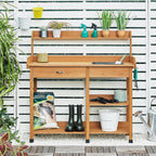 Yaheetech Potting Bench with Sink & Drawer, Outdoor Gardening Table, Wood