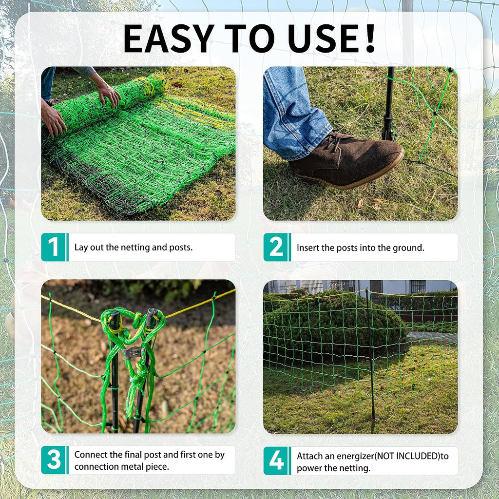 Electric Fence Netting - 47.2" H x 164' L, Portable Movable Livestock Nets Mesh for Lambs, Dogs, Deer, Larger Animals Electric Fencing for Backyards