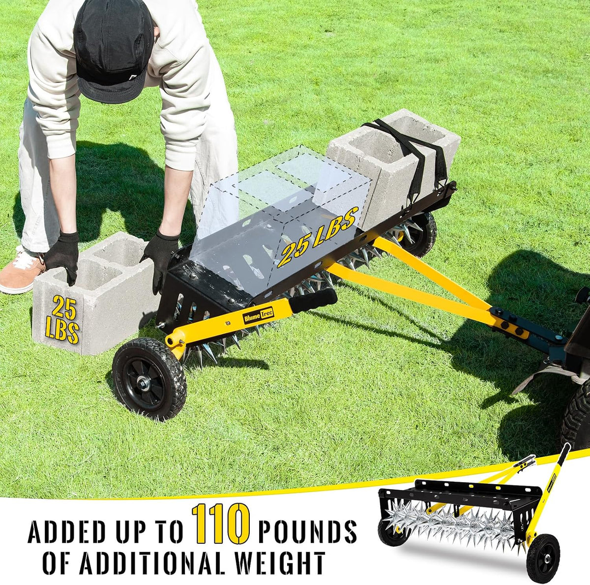 40-Inch Tow Behind Spike Aerator, Pull Behind Lawn Aerator with 10 Galvanized Steel Tines for Aerating Lawns, Soil Penetrator Spikes Tractor with