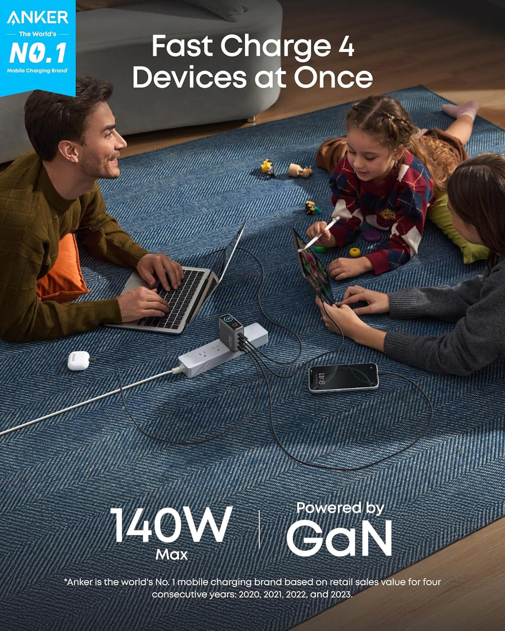 Anker 140W Max 4-Port GaN Charging Blocks,Smart Display for MacBook Charger