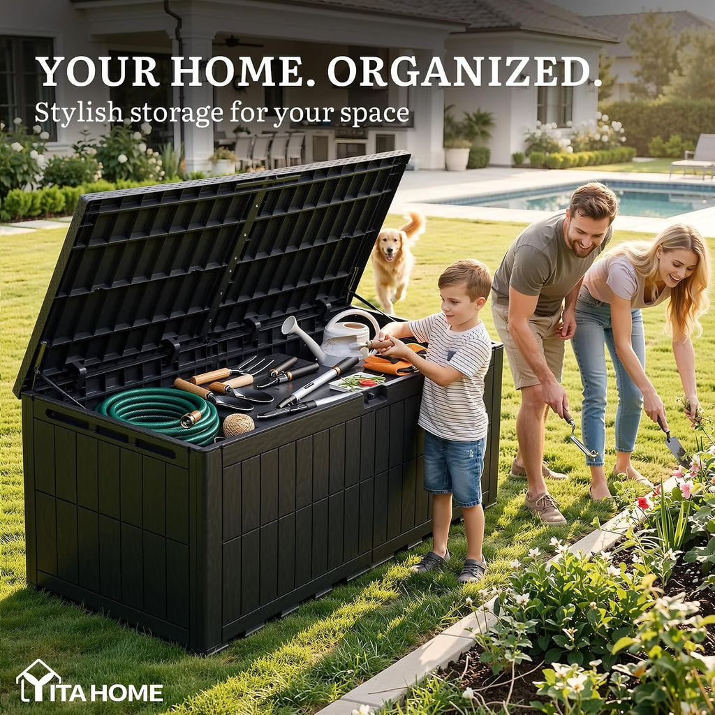 YITAHOME 240 Gallon Large Outdoor Storage Box XXL Resin Deck Box with Lock