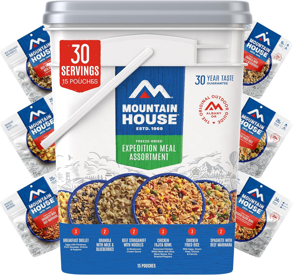 Mountain House Emergency Meal Assortment Kits, Freeze-Dried Survival Food Kit for Disaster Preparedness & Long-Term Storage, 30-Year Shelf Life