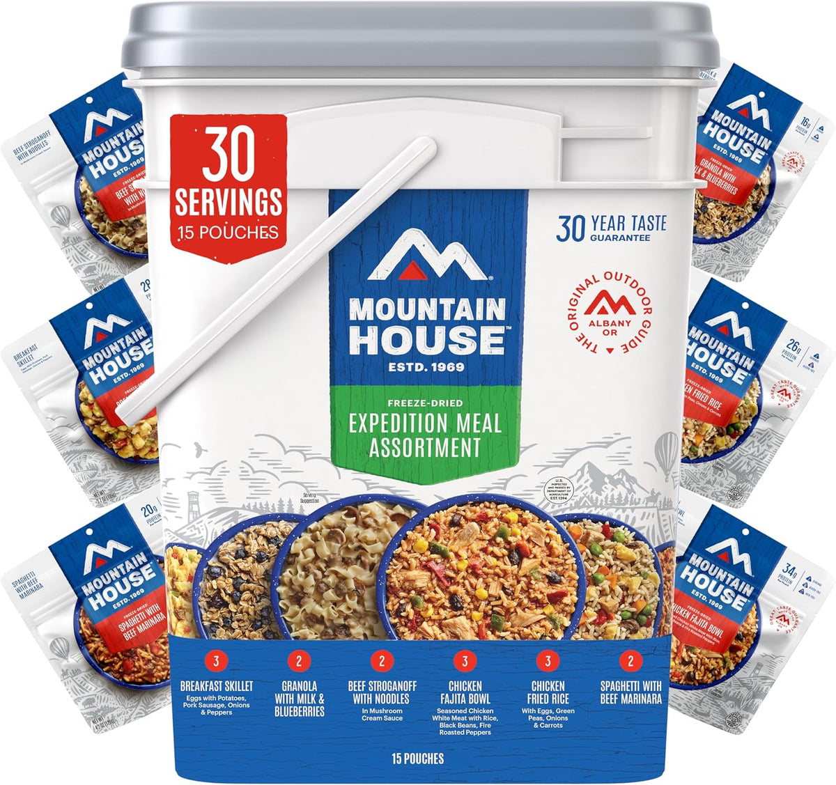 Mountain House Emergency Meal Assortment Kits, Freeze-Dried Survival Food Kit for Disaster Preparedness & Long-Term Storage, 30-Year Shelf Life