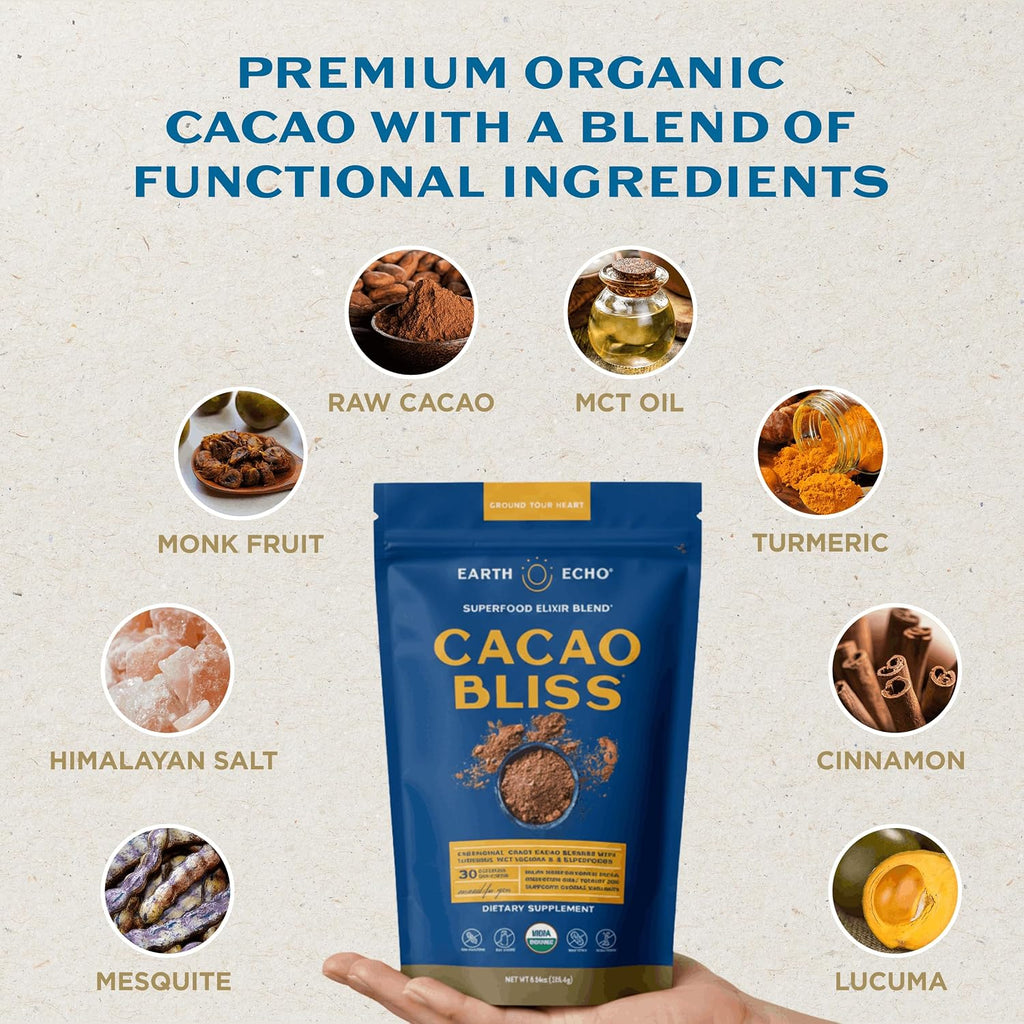 Earth Echo Cacao Bliss, Organic Cacao Powder Drink Mix, 30 Servings