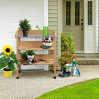 Yaheetech Potting Bench Outdoor Console Table w/3-Tier Storage,Natural Wood