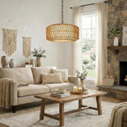 19" Rattan Chandelier for Dining Room, Boho Dining Room Light Fixture