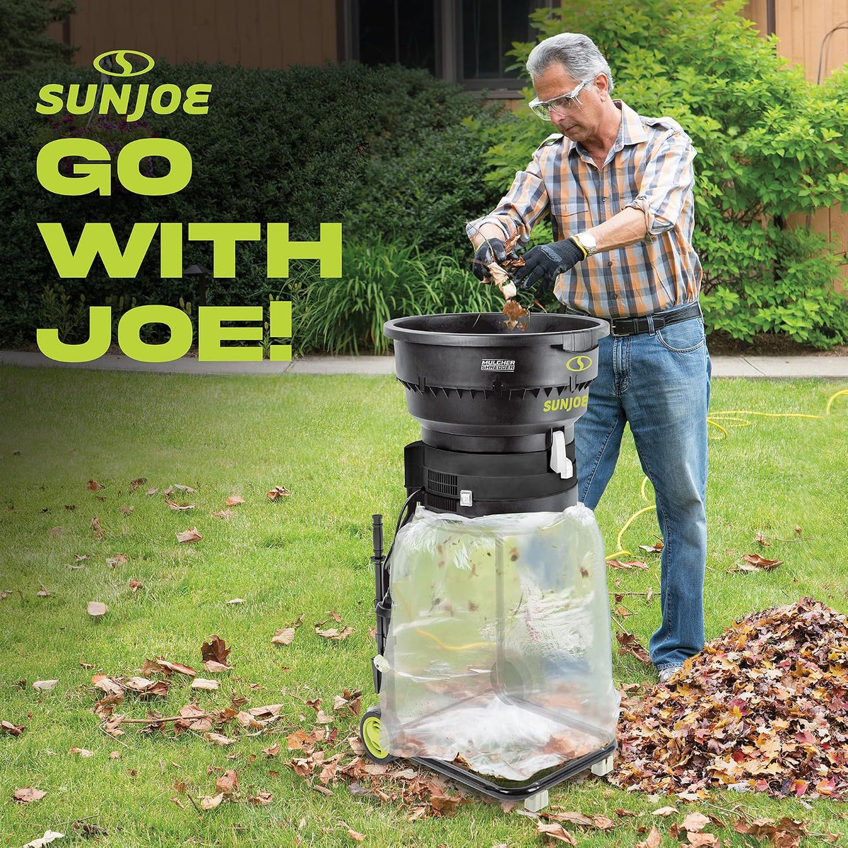 Sun Joe SDJ617E Bladeless Electric Leaf Mulcher + Shredder, 15 Amp, 8,000 RPM, Mulches Up to 55 Gallons of Leaves Per Minute