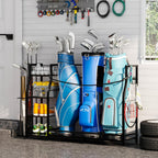 Golf Bag Stand for Golf Bag Accessories, Golf Bag Storage Organizer Fits 3 Bags for Garage Organization, Golf Organizer with Extra Storage Rack for