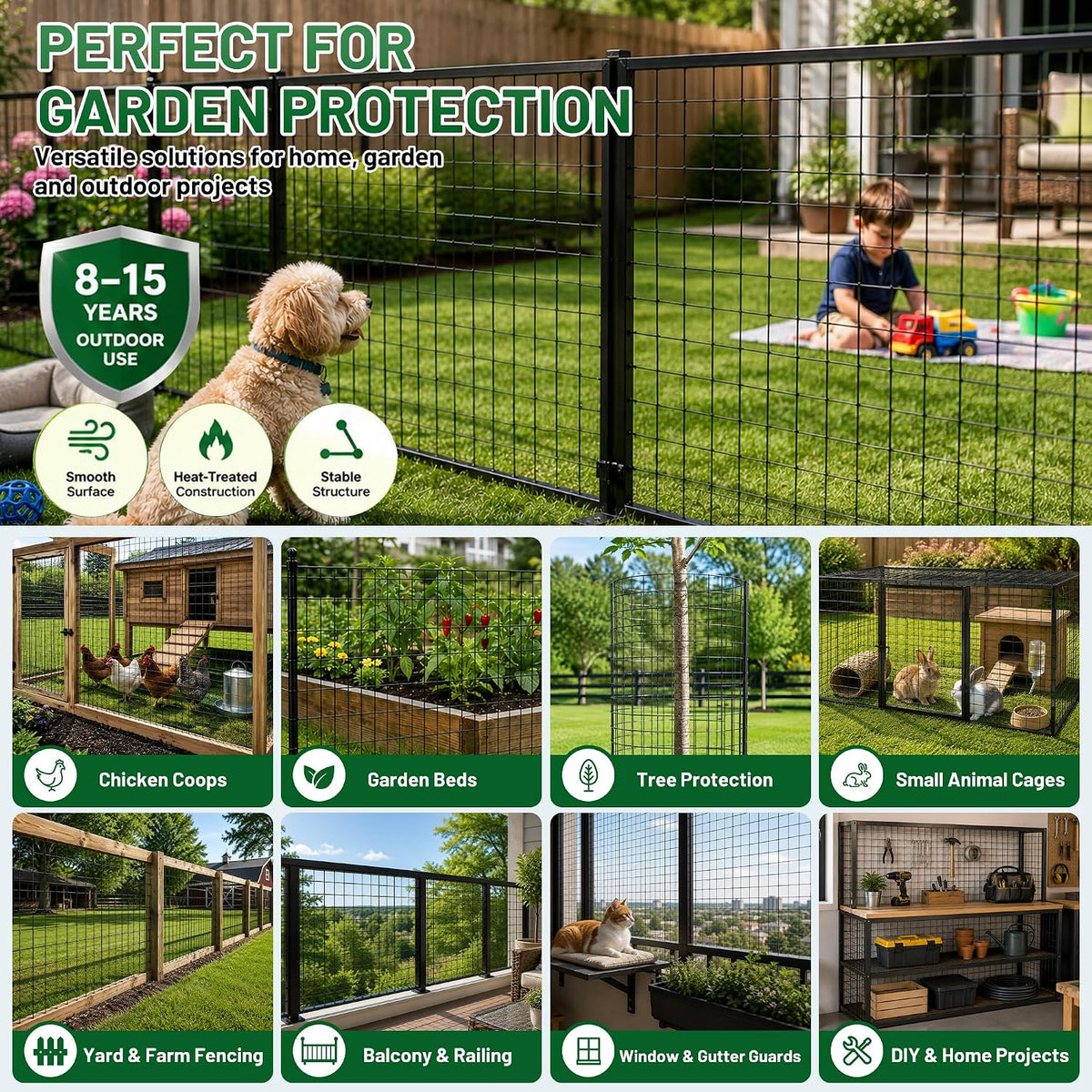 PVC Coated Welded Wire Mesh 16GA 48in x 100ft, 2x3 Mesh Black Fence Roll