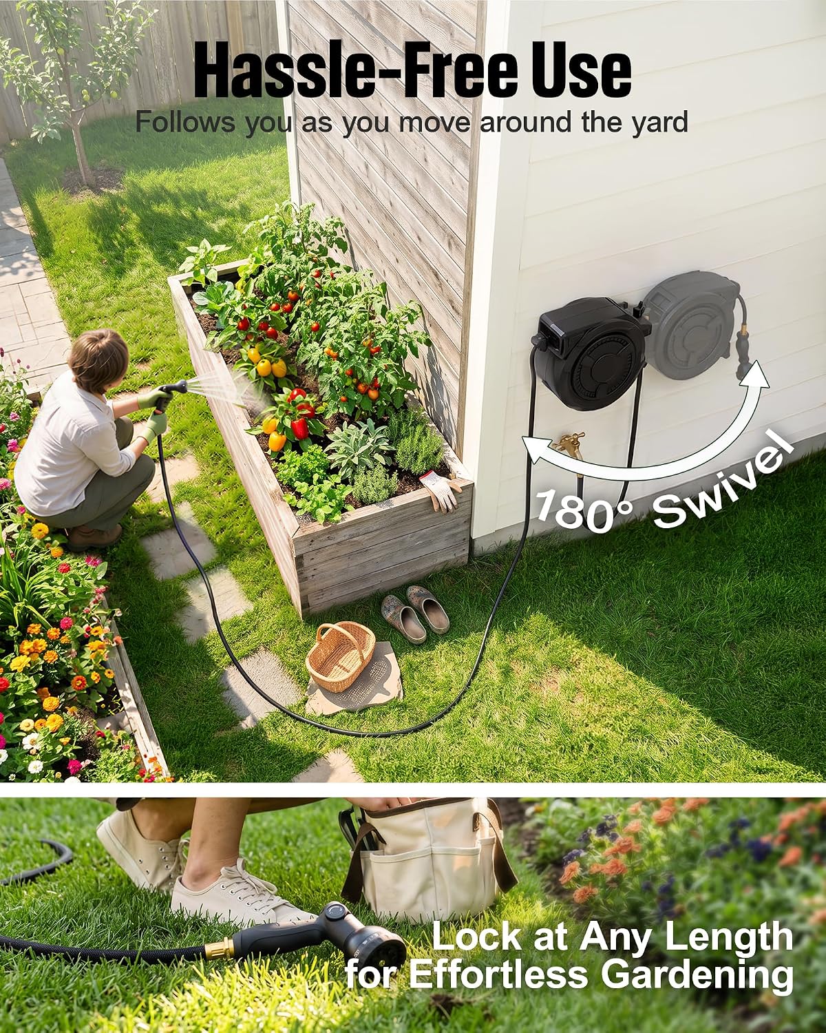 wikiwiki Retractable Garden Hose Reel, 1/2" x 100FT, Auto Rewind Wall Mount