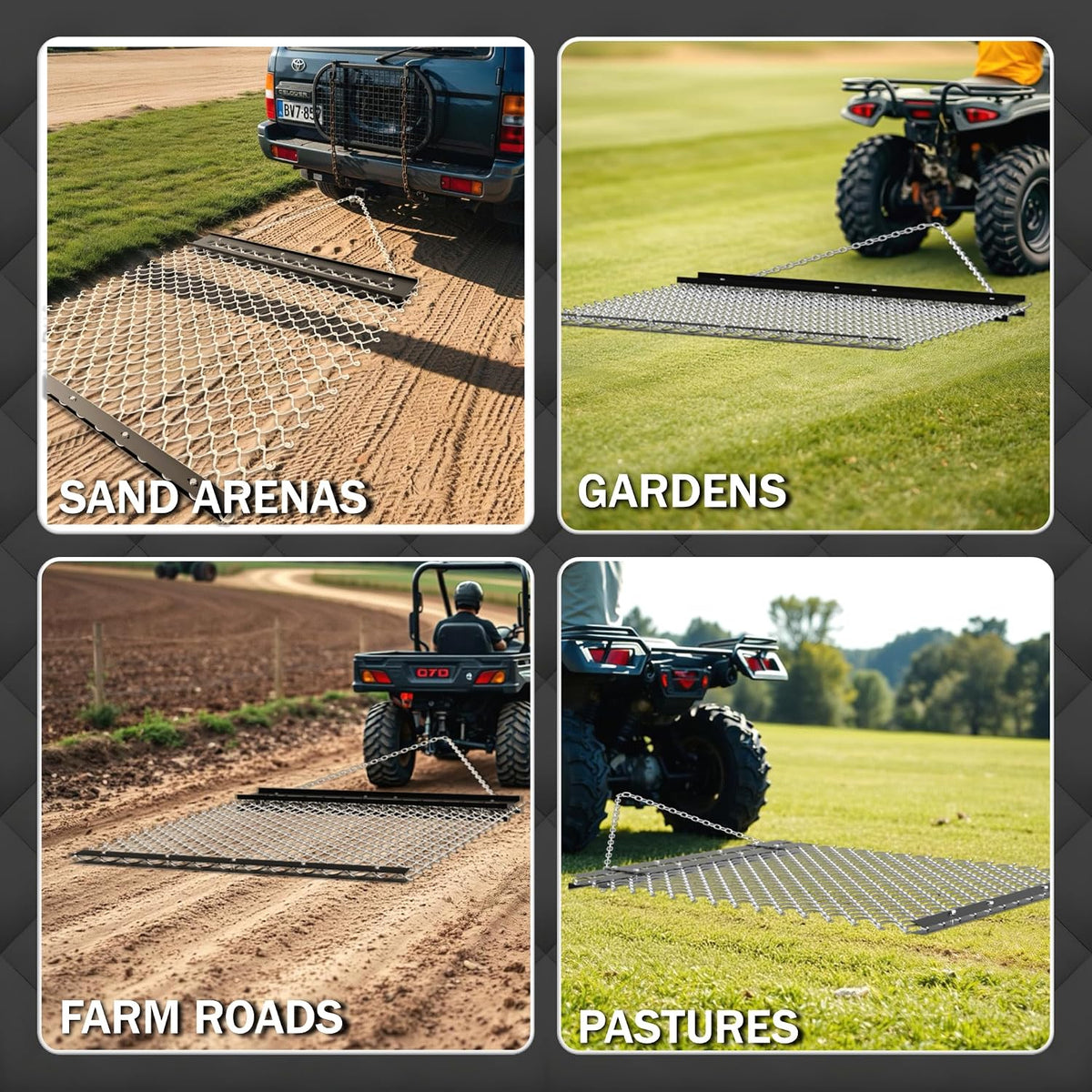STIRLINGEAR 4'x5' Pre-Assembled Drag Harrow for ATV/UTV – Heavy Duty Rust-Resistant Mesh Harrow for Gravel Driveway, Lawn, Field & Soil Leveling
