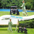 ELEMARA Foldable Wagon Stroller, Stroller Wagon for 2 Kids, Premium All Terrain Wagon for Kids with Removable Canopy, Adjustable Push/Pull Handle