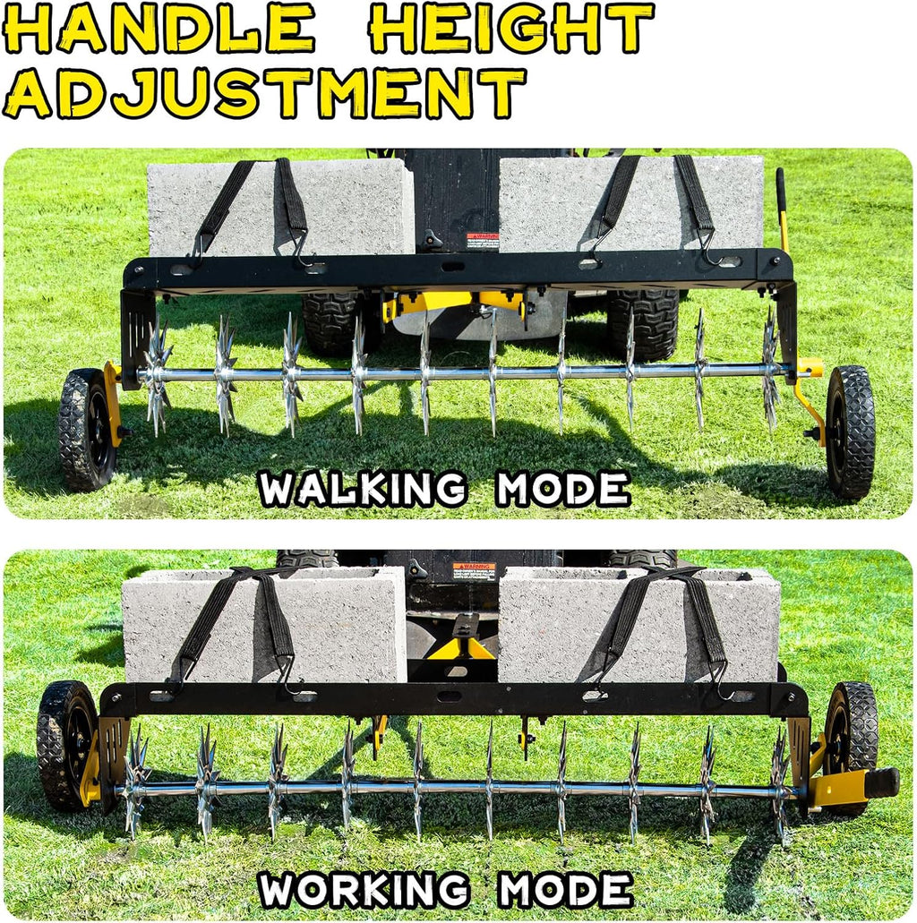 40-Inch Tow Behind Spike Aerator, Pull Behind Lawn Aerator with 10 Galvanized Steel Tines for Aerating Lawns, Soil Penetrator Spikes Tractor with