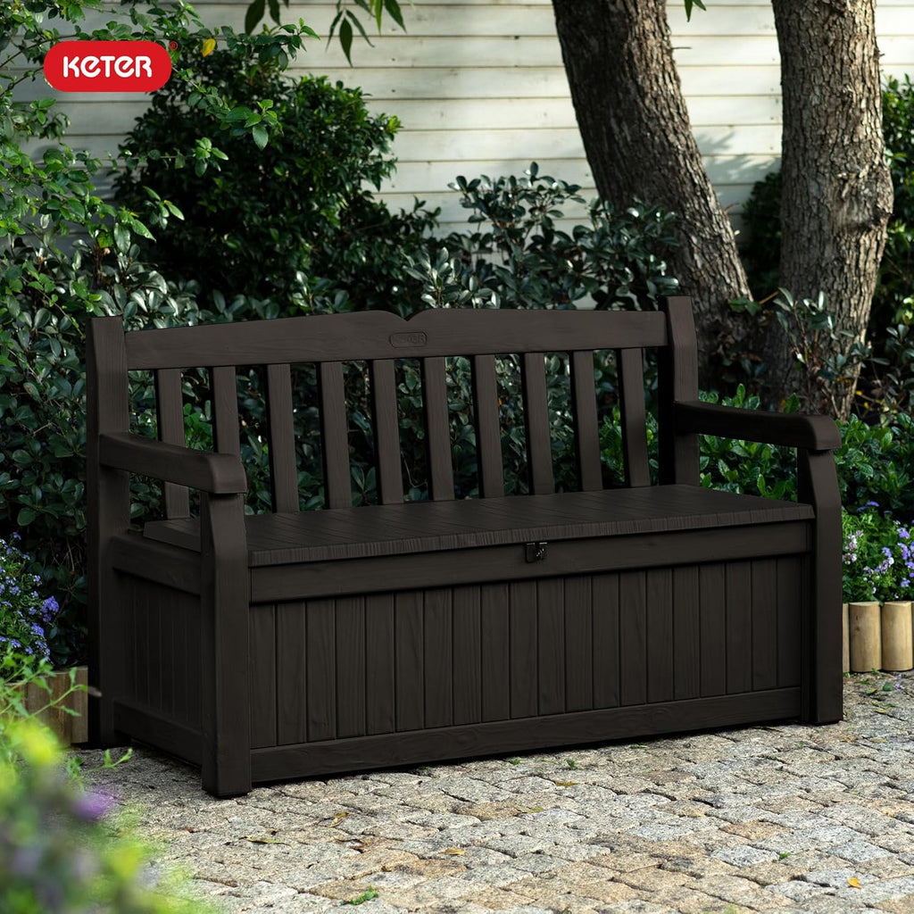 Keter Solana 70 Gal Outdoor Storage Bench for Patio and Pool Accessories