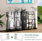 Golf Bag Stand for Golf Bag Accessories, Golf Bag Storage Organizer Fits 3 Bags for Garage Organization, Golf Organizer with Extra Storage Rack for