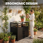 Feasto Metal Outdoor Potting Bench with Storage Cabinet for Garden Work