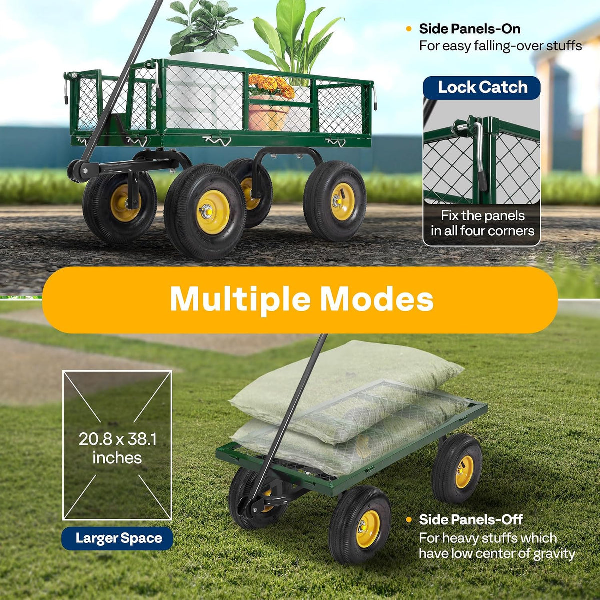 VIVOHOME Heavy Duty 880 Lbs 4.5 Cu Ft Mesh Steel Garden Cart Utility Wagon