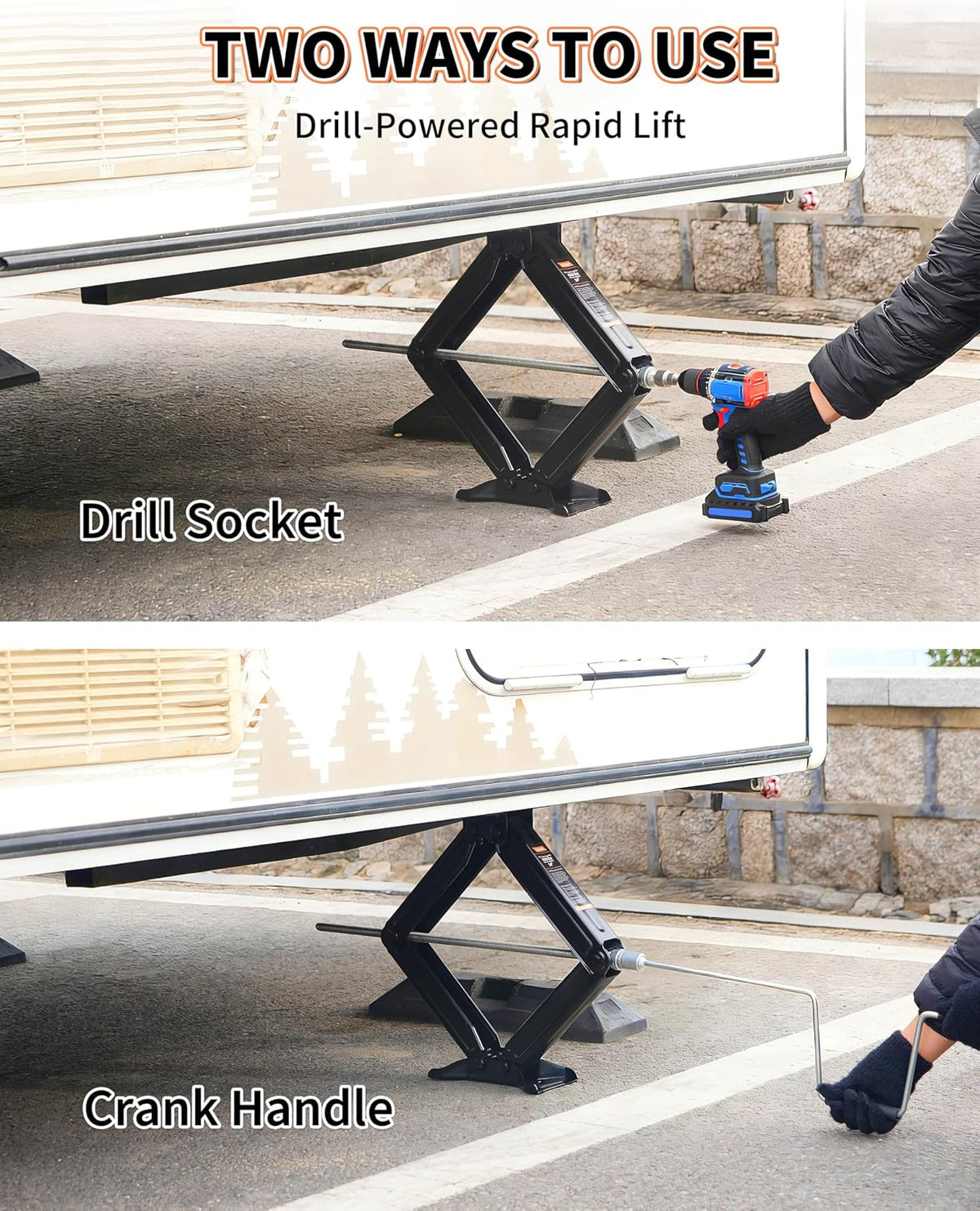 6500 lbs RV Camper Scissor Jack, 24" Trailer Leveling Stabilizer 2PK