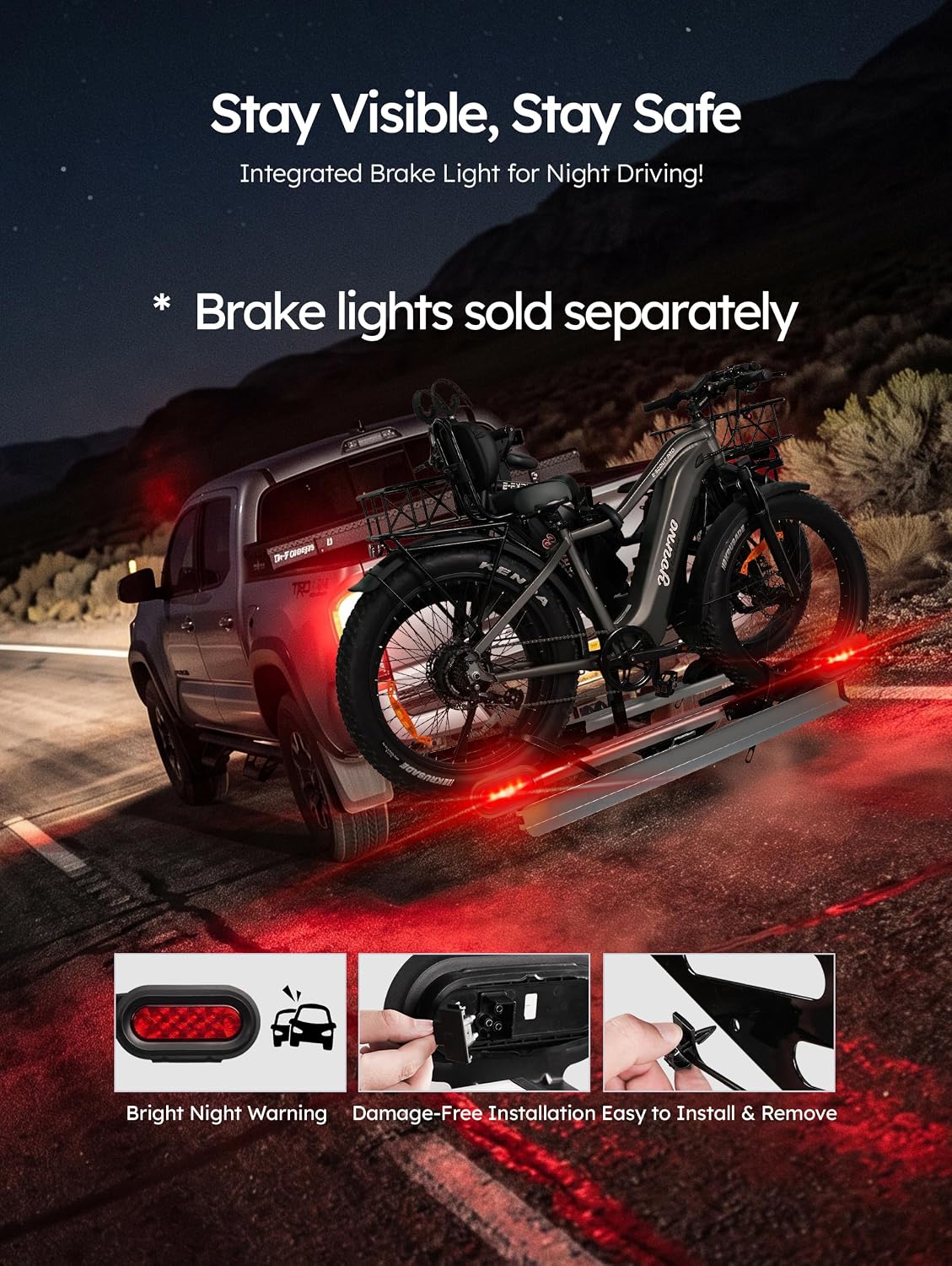 Young 2-Bike Ebike Hitch Rack with Ramp, 200 lbs Capacity for Car, SUV