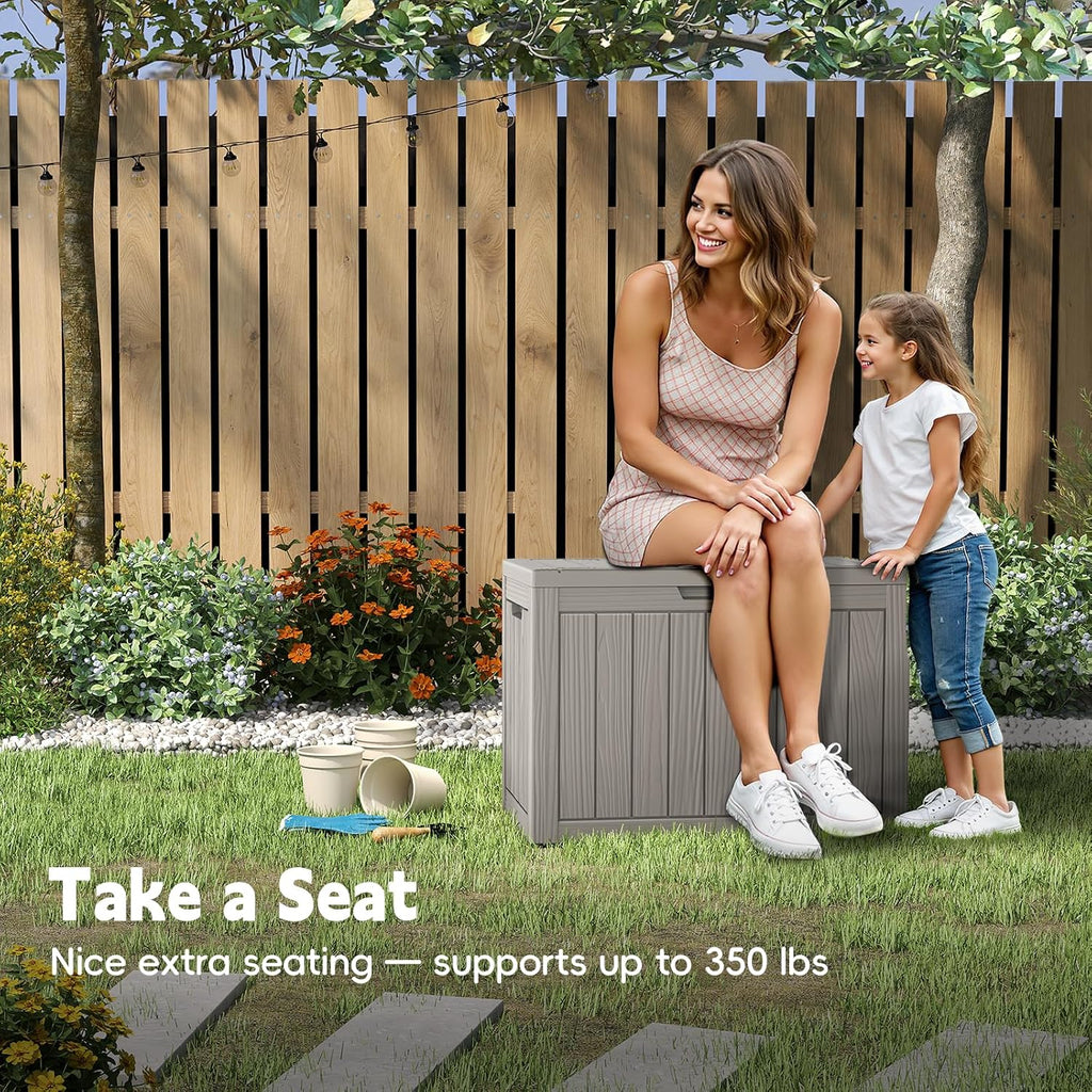 Outdoor Storage Box, 50 Gallon Waterproof Resin Deck Box, Storage Bin for Package Delivery, Patio Furniture Cushion, Garden Tools, Pool Accessories