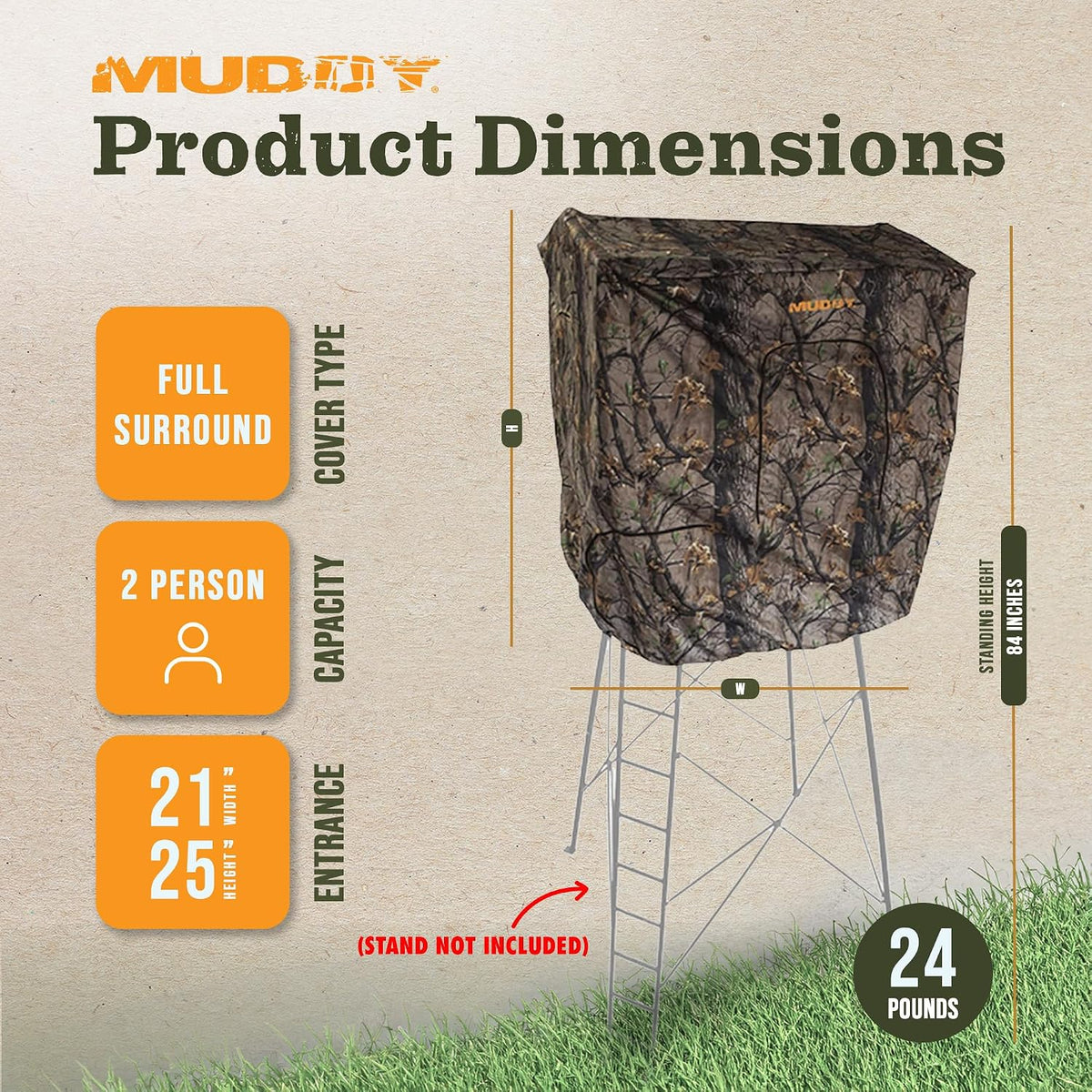 Muddy Steel 7' Tall Quad Pod Hunting Blind Cover with 4 Zippered Windows