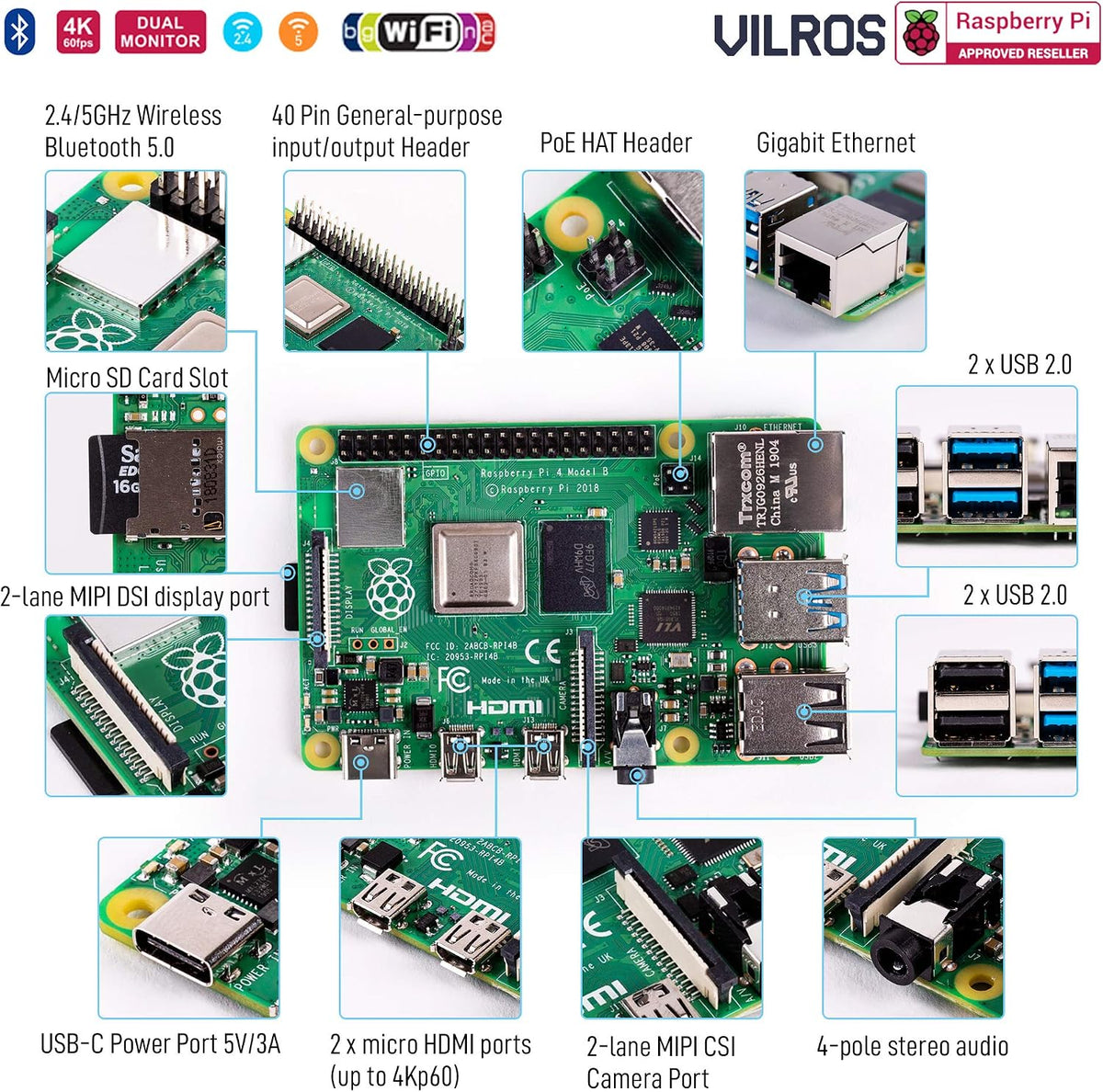 Vilros Raspberry Pi 4 4GB Basic Starter Kit with Fan-Cooled Heavy-Duty Aluminum Alloy Case