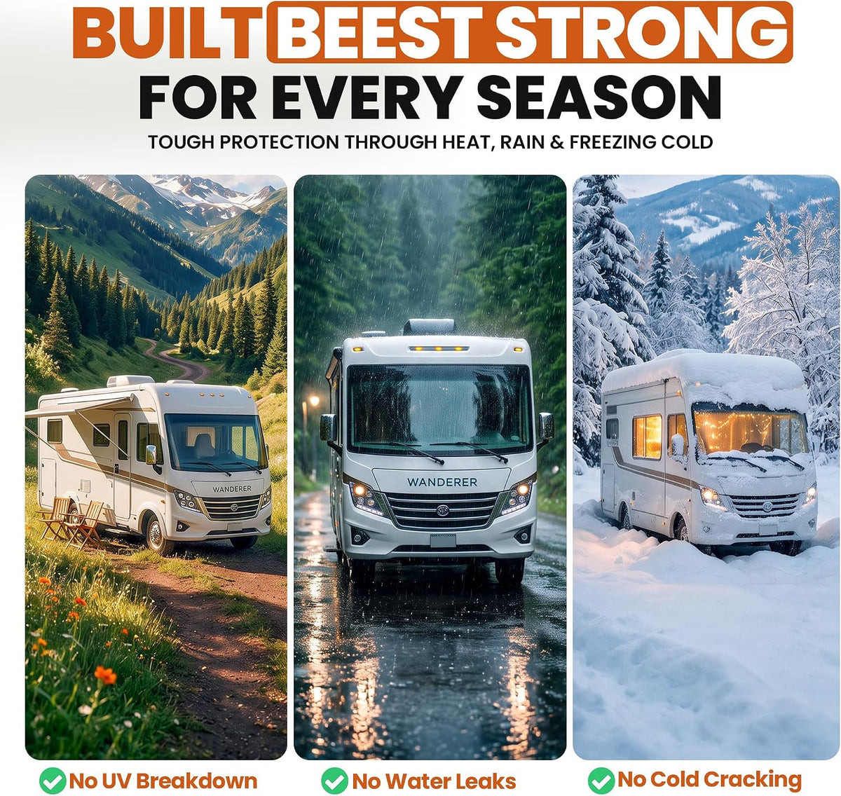 BEEST RV Roof Coating White, 1 Gallon Covers up to 50 sq ft (2 Coats), Solar Reflective & Waterproof Sealant| Elastomeric Leak Repair Coating, Liquid